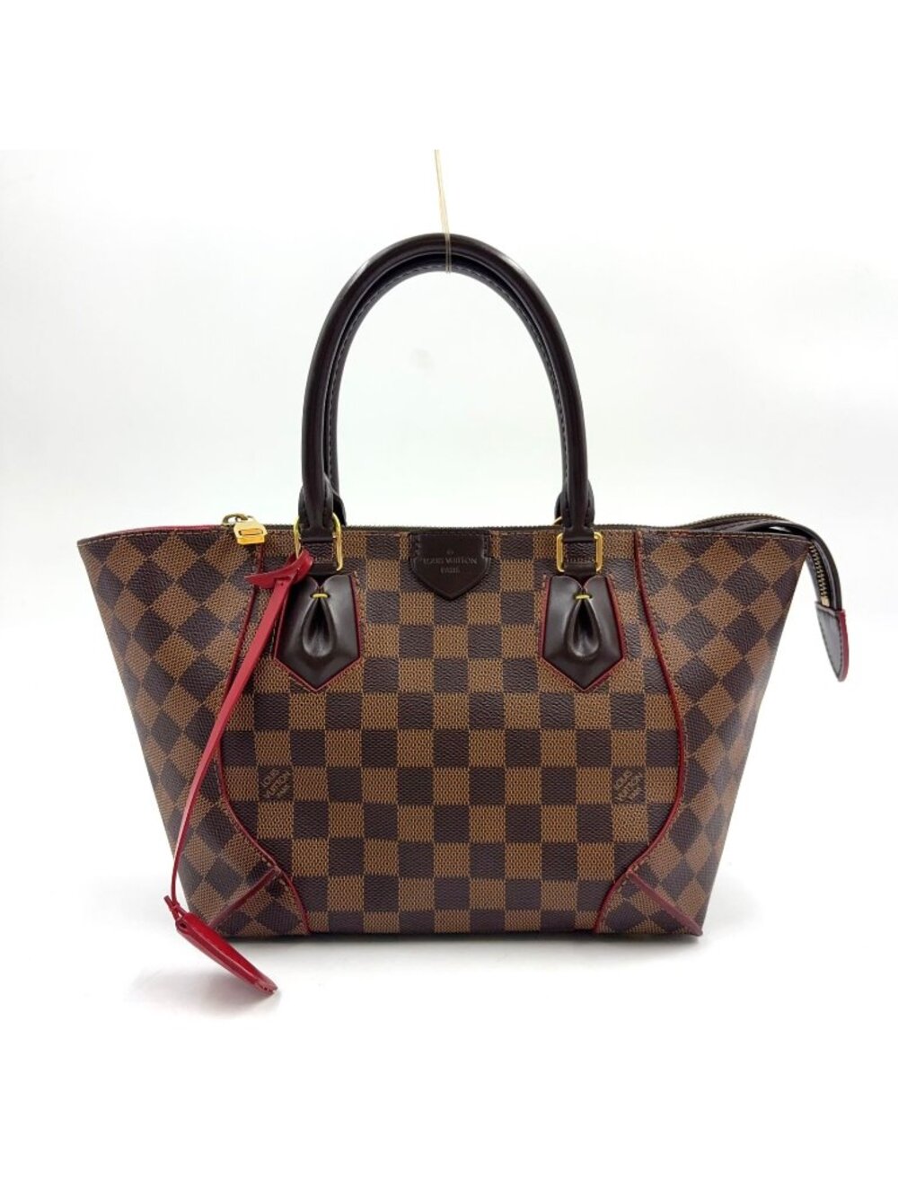 Louis Vuitton Tote PM Cerise Leather Brown Red Handbag Gold
